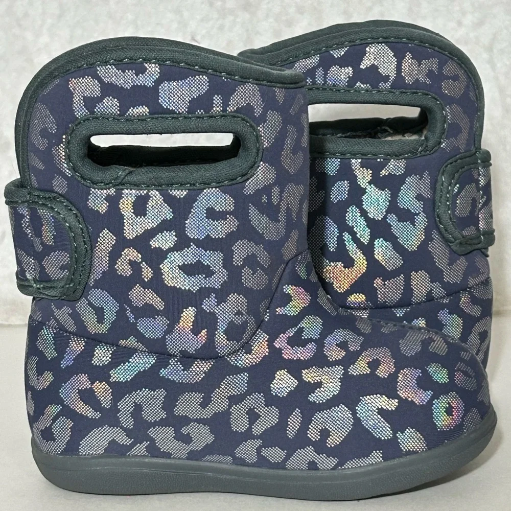 Bogs Kids Navy Leopard Print Waterproof Snow Boots